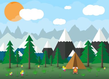 Yaz Campsite bir kamp ateşi ile