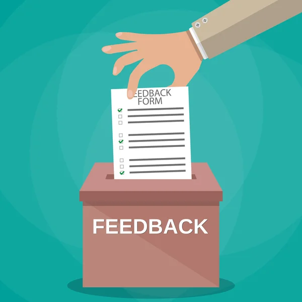 Mão colocando papel na caixa de feedback — Vetor de Stock