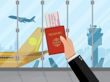 Pasaport ve bilet Havaalanı içinde olan adam