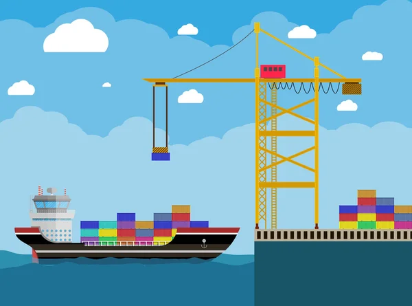 Lading schip en container kraan — Stockvector