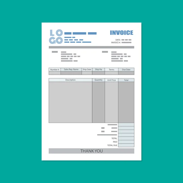 Unfill paper invoice form. tax. receipt. bill. — Stock Vector