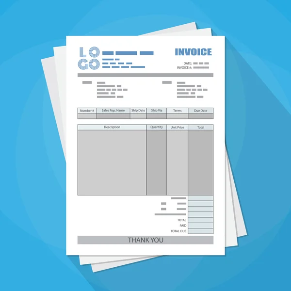 Unfill paper invoice form. tax. receipt. bill. — Stock Vector