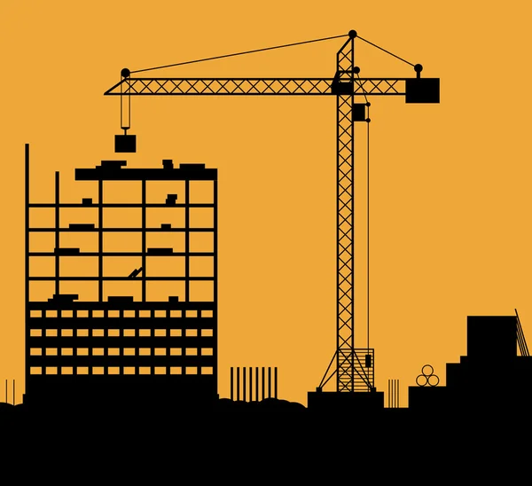 Chantier de construction avec bâtiments et grues — Image vectorielle