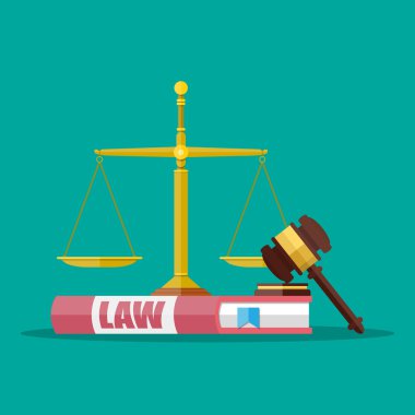 Yargıç tokmak ile hukuk kitapları ve ölçekler