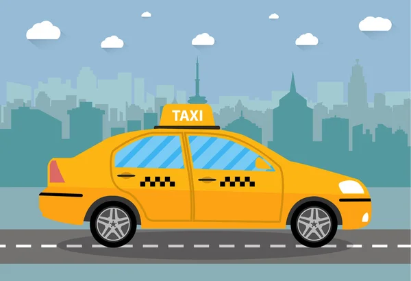 Αυτοκινήτων ταξί σε φόντο πόλης — Διανυσματικό Αρχείο