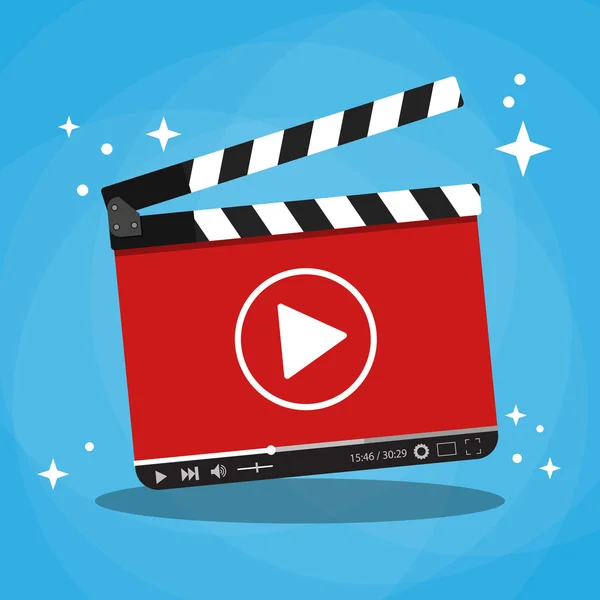 Clapperboard con lettore di streaming video web — Vettoriale Stock