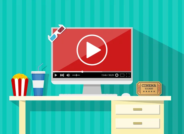 Concepto de cine en casa online . — Vector de stock