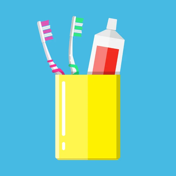 Tandborste, tandkräm i ett glas — Stock vektor