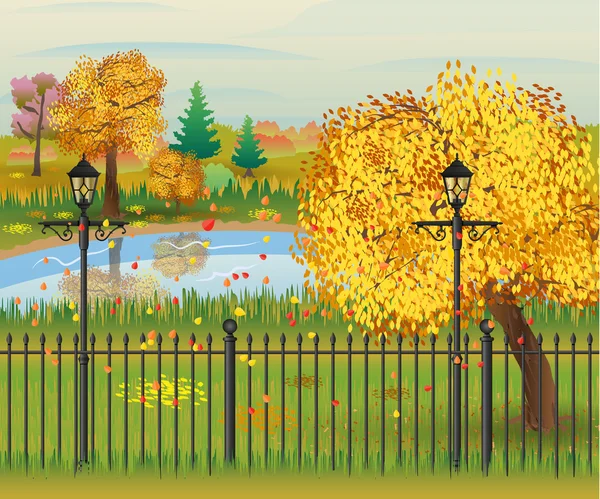 秋の市の公園の風景 — ストックベクタ