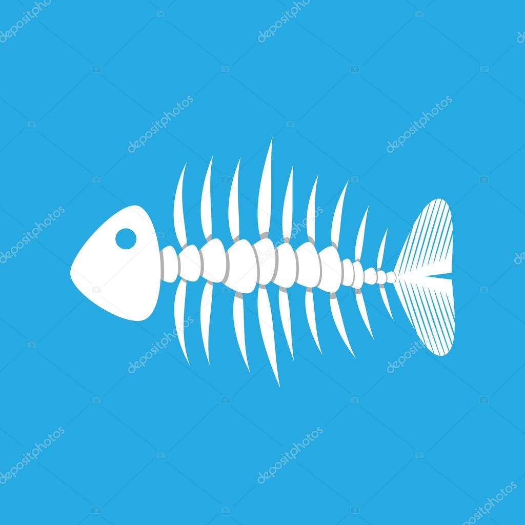 White fishbone on blue background. vector illustration in flat style