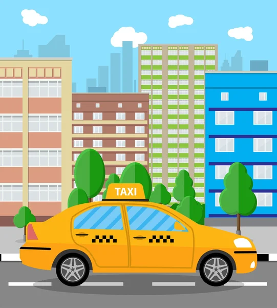 Taxi coche en el fondo de la ciudad — Vector de stock