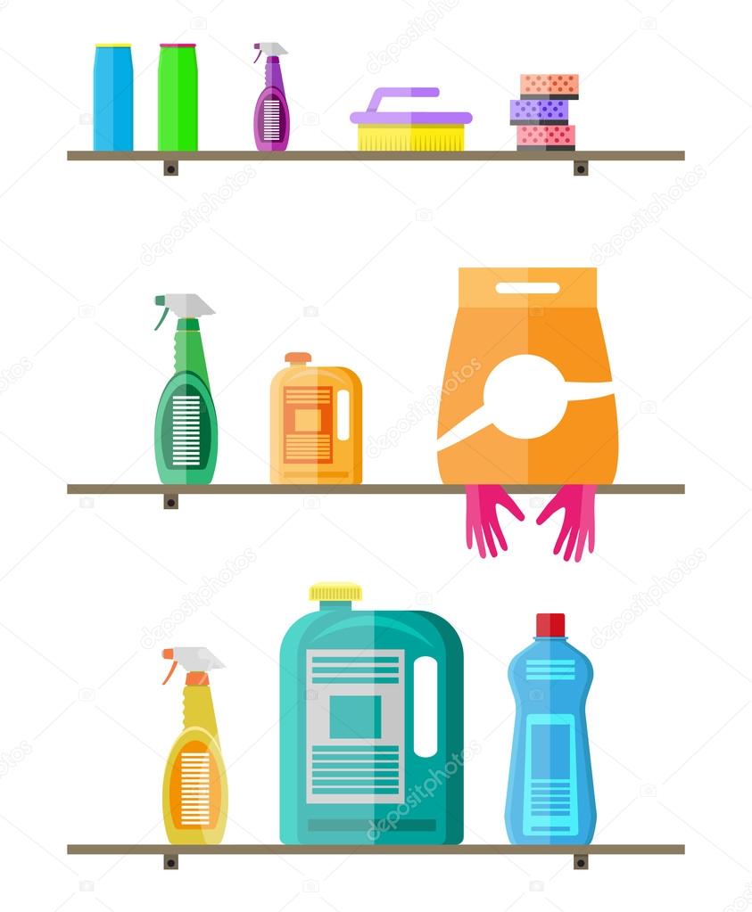 Household products on plastic shelves. Stock Vector by ©abscent 124037398, image size:843x1023