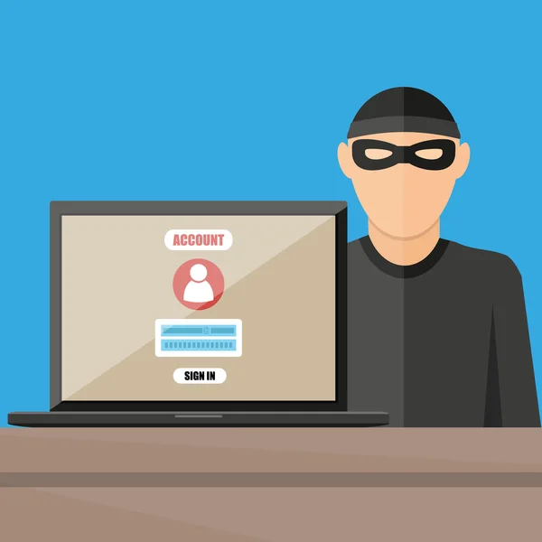 Ladrão hacker roubar senhas de laptop — Vetor de Stock