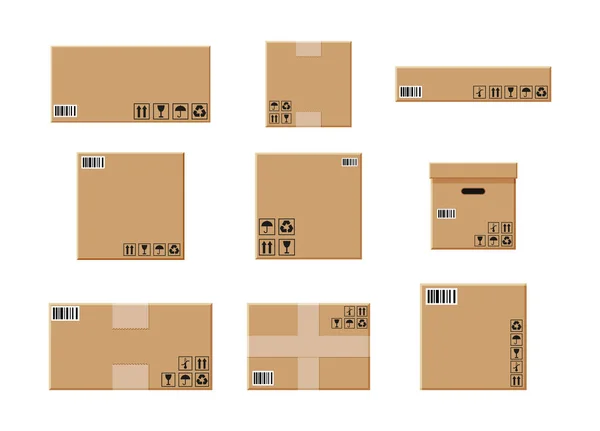 Scatole Cartone Set Isolato Bianco Imballaggio Consegna Del Cartone Scatola — Vettoriale Stock