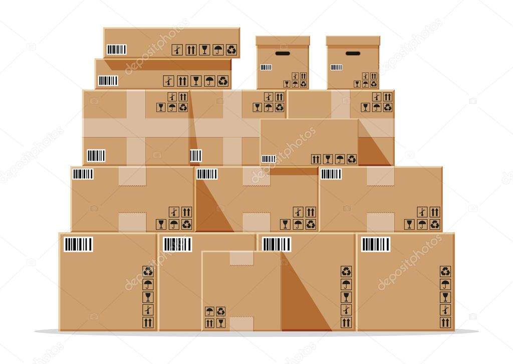 Cardboard boxes pile isolated on white