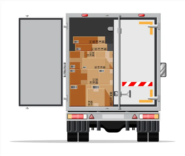Przyczepa ciężarowa załadowana kartonowymi pudełkami. — Wektor stockowy
