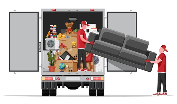 Delivery truck full of home stuff inside. — Stock Vector