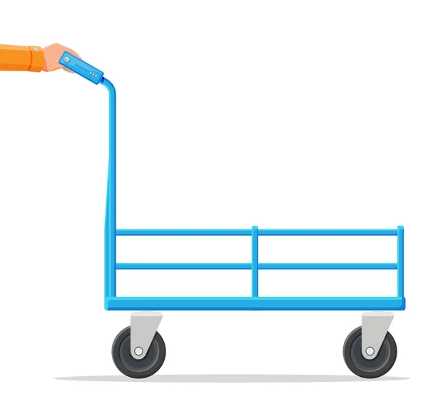 Metalen vierwielige trolley. Handtruck — Stockvector