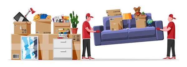 Moving to new house. Family relocated to new home. — Stock Vector