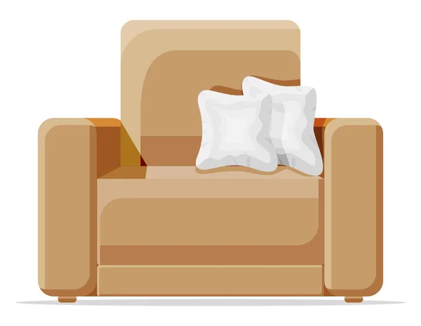 Brauner Sessel mit weißem Kissen isoliert auf weißem Hintergrund — Stockvektor