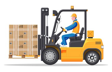 Sürücüsü beyaz forklift.