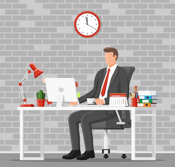 Businessman at work. Modern office workspace — Stock Vector