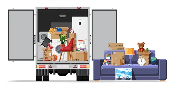 Delivery truck full of home stuff inside. — Stock Vector