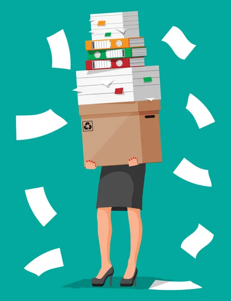 Empresária estressada em pilha de documentos de escritório —  Vetores de Stock