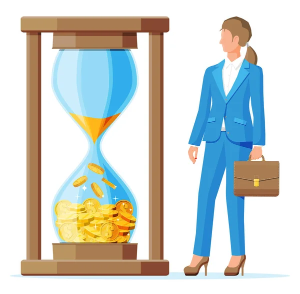 Επιχειρηματίας και τα χρήματα σε ρολόι hourglass. — Διανυσματικό Αρχείο