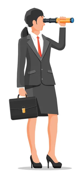 Mujer de negocios mirando en spyglass — Vector de stock