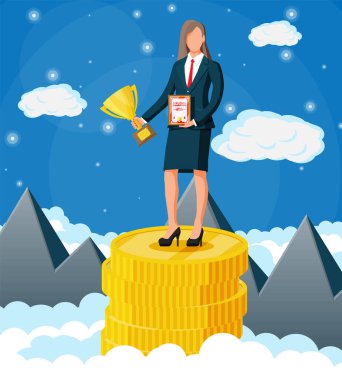 İş kadını gökyüzünde ganimet tutuyor