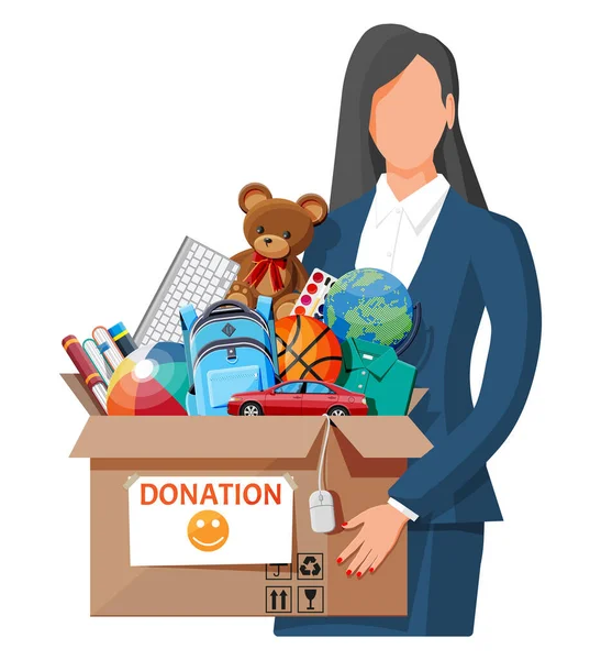 Woman with donation box — Stock Vector