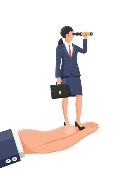 Mujer de negocios mirando en spyglass — Vector de stock