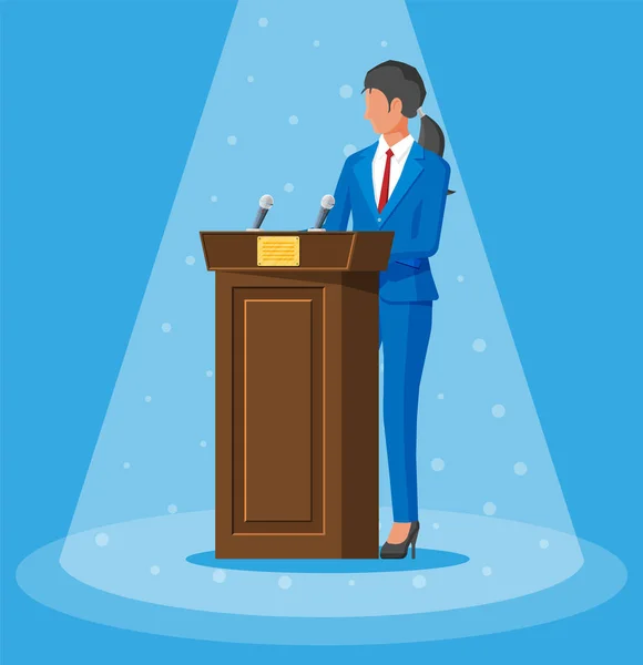 Alto-falante público e rostro com microfones — Vetor de Stock