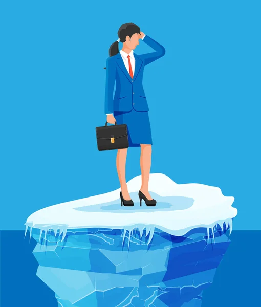 Mujer de negocios desesperada flota en iceberg. — Vector de stock