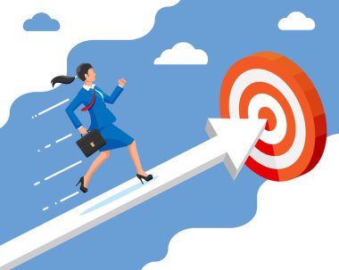 Çizelgedeki iş kadını hızla koşuyor.