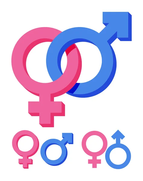 Różowy i niebieski symbol płci izolowane na białym. — Wektor stockowy