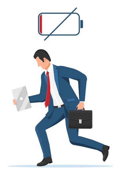 Businessman character tired. Low battery — Stock Vector