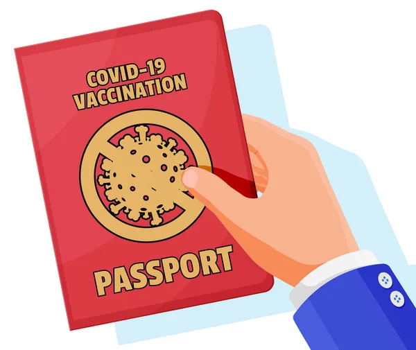 Pasaporte de vacunación Covid-19 en mano. — Archivo Imágenes Vectoriales