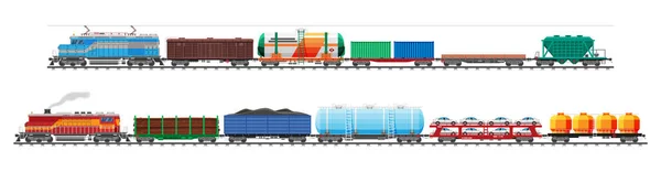 Tågvagnar Cisterner Tankar Och Bilar Järnvägstransportsamling Flatcar Boxcar Och Car — Stock vektor