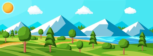 Paisaje natural de verano con rocas y lago — Vector de stock