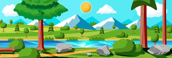 Summer nature landscape with rocks and lake — Stock Vector