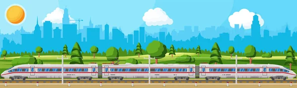 Transporte con tren expreso en la ciudad — Vector de stock