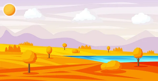 Paisaje natural otoñal con rocas y lago — Vector de stock