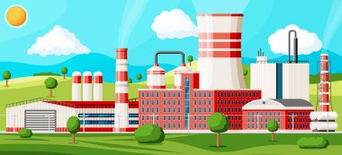 Factory Building With Nature Landscape.