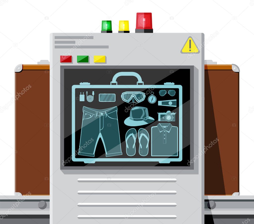 Airport Security Scanner. Conveyor With Luggage