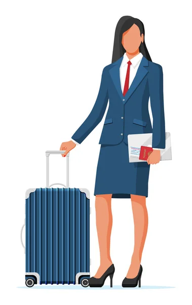 Frau mit Reisetasche. Tourist mit Koffer — Stockvektor