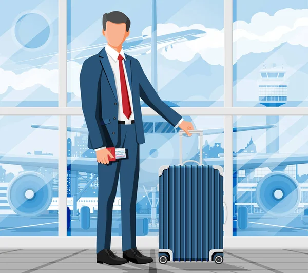 Man with Travel Bag. Tourist with Suitcase — Stock Vector