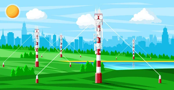 Transmissie Cellular Tower Antenne Landschap — Stockvector