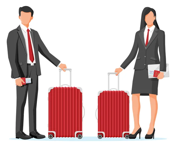 Business Woman and Man with Travel Bag — Stock Vector